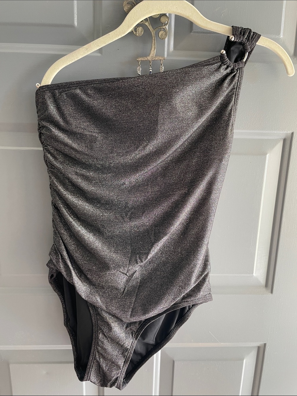 Michael Kors One-Shoulder Shimmer Swimsuit - Metallic Charcoal